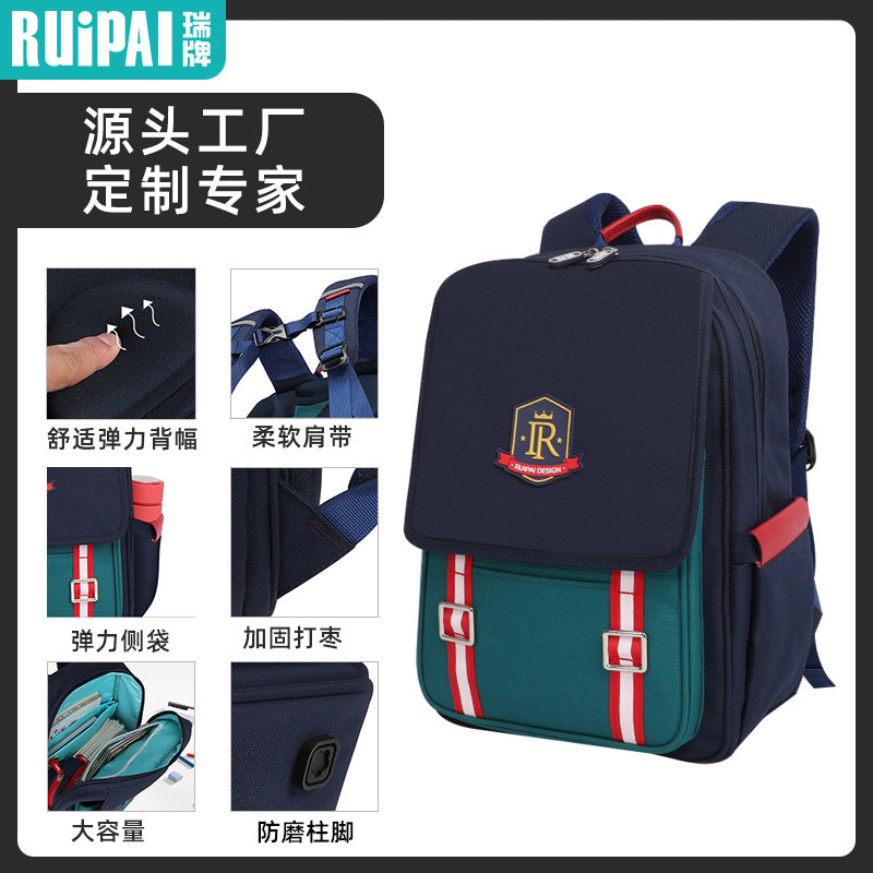 New primary school schoolbag wholesale printing logo printing making male and female British style training class double shoulder children's burden reduction