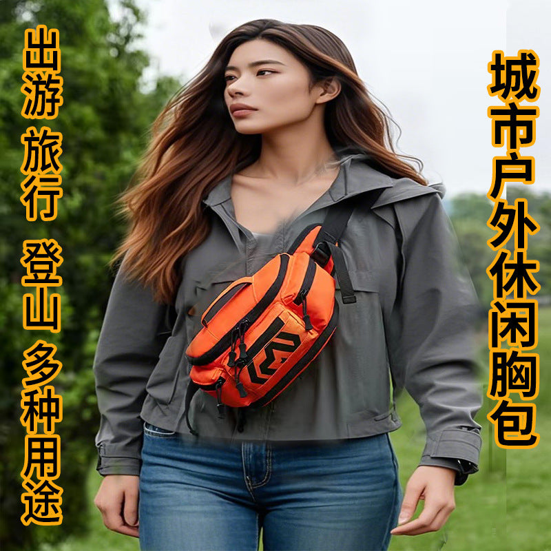 Crossbody bag, fanny pack, men's and women's sports shoulder satchel, outdoor large-capacity portable waist hiking tactical breast bag
