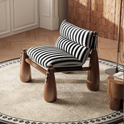 Solid wood designer baseball chair - striped fabric accent chair for living room - premium single sofa chair