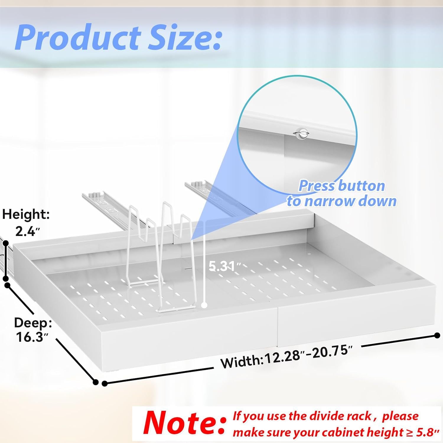 Retractable Cabinet Storage Drawer Pull-out Cabinet Drawer Adhesive Slide Rack Storage Rack with 4 Separators