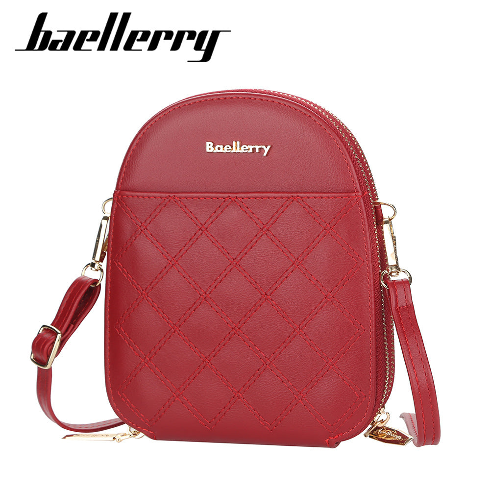 BAELLERRY New Embroidered Women's Small Crossbody Bag Korean Version Large Capacity Zipper Shoulder Bag Versatile Mobile Phone Bag