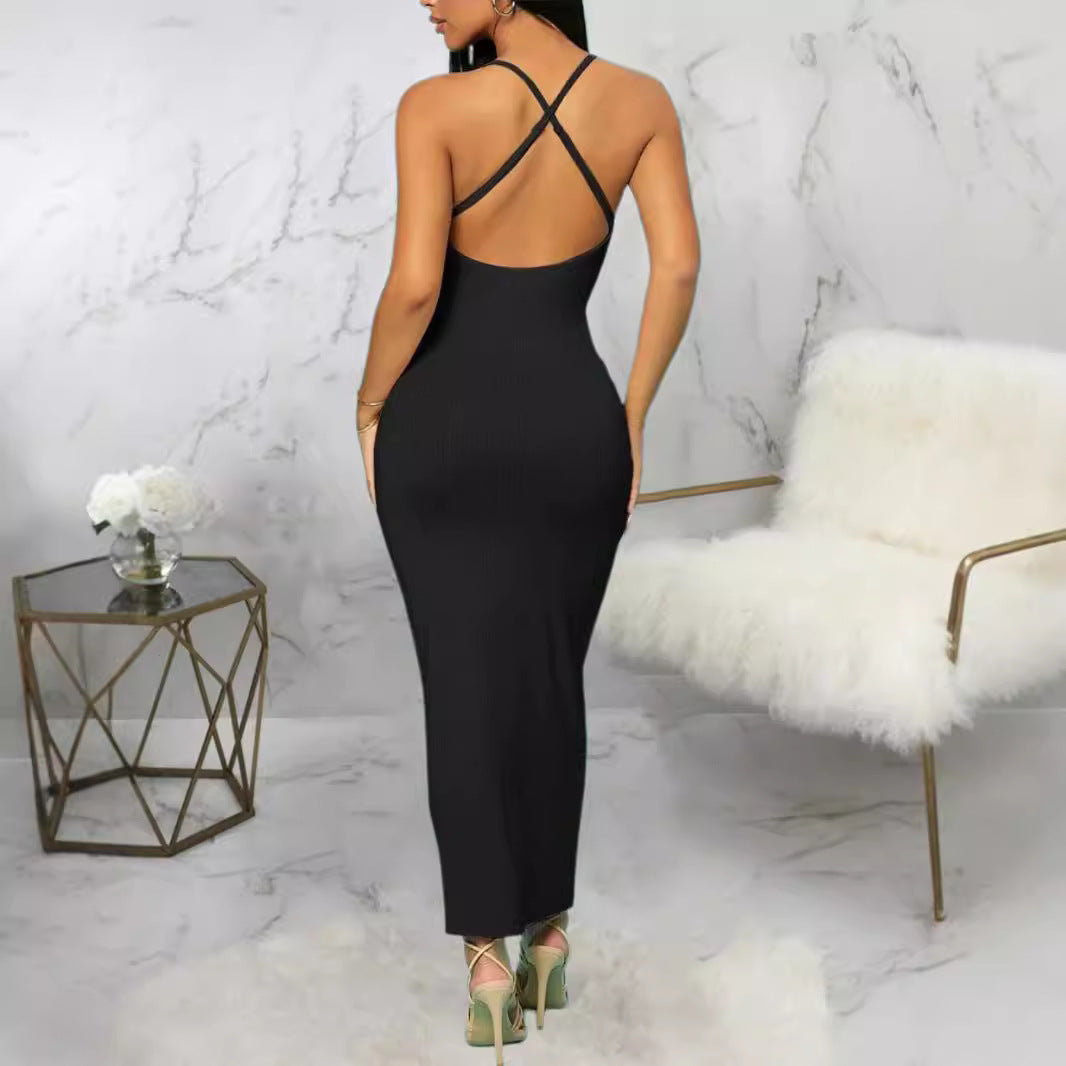 Spot sexy suspender tube top hip-wrapped dress women's Europe, America,   solid color versatile dress