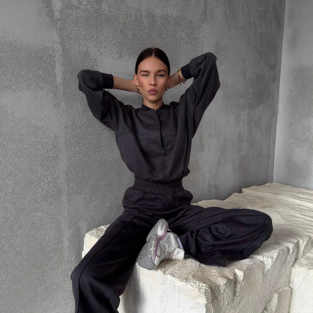 European and American casual suit American autumn and winter cardigan sports women's clothing fashion street style long-sleeved jacket trousers two-piece set