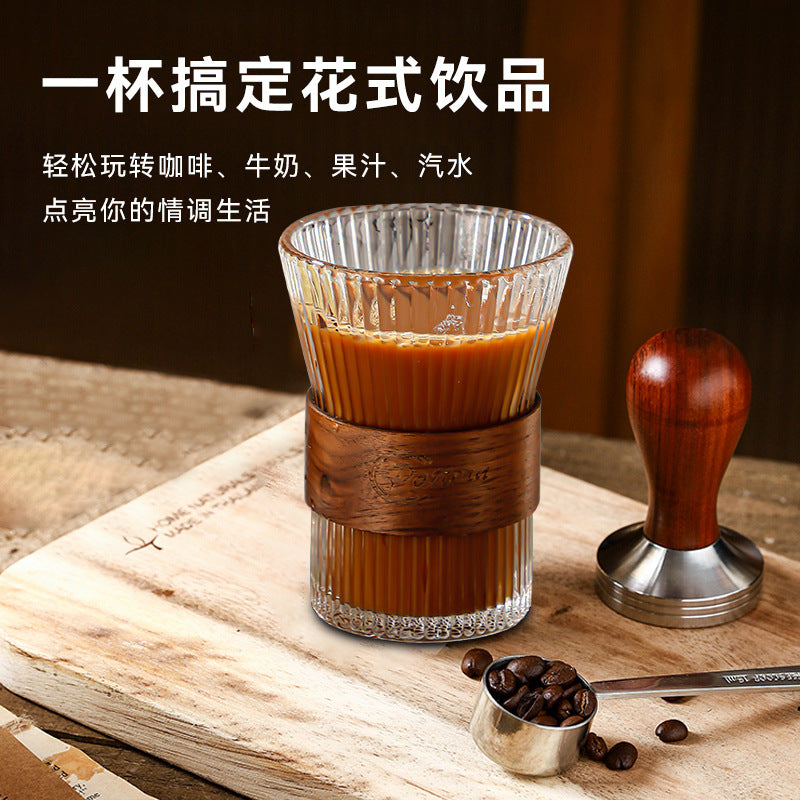 隔热束腰风琴杯创意杯套玻璃杯网红透明ins风水杯日式家用咖啡杯