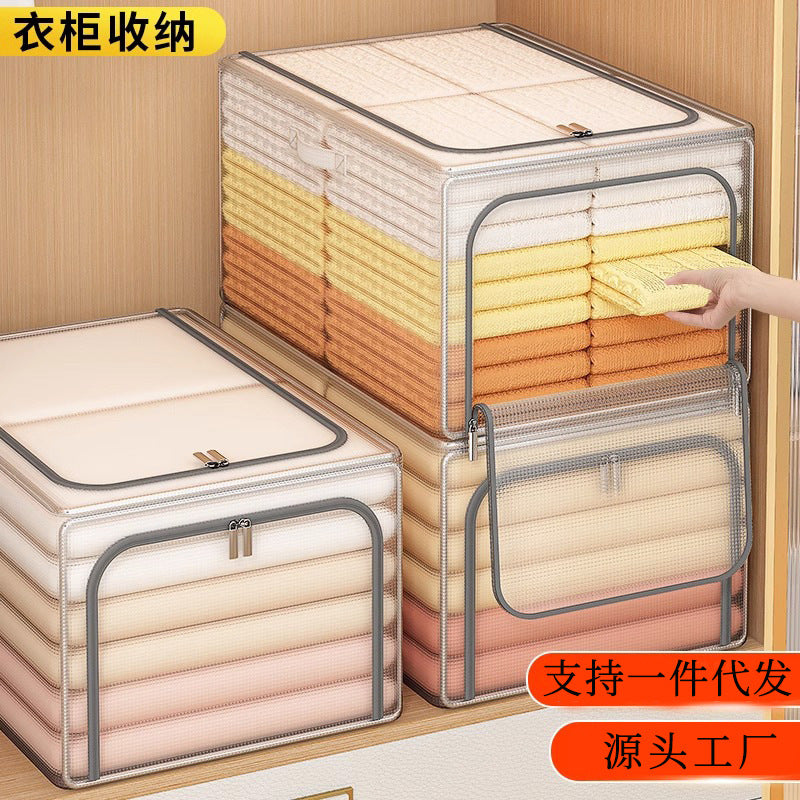 PVC transparent clothes storage box household clothes pants folding storage organizing box wardrobe storage layering artifact