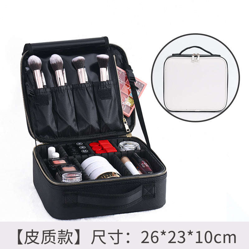 Professional multifunctional baffle PU cosmetic bag, cosmetic storage, double-layer heel makeup, nail embroidery, portable cosmetic case