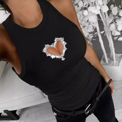european and american export women's elegant solid color tank top with heart cutout sleeveless top