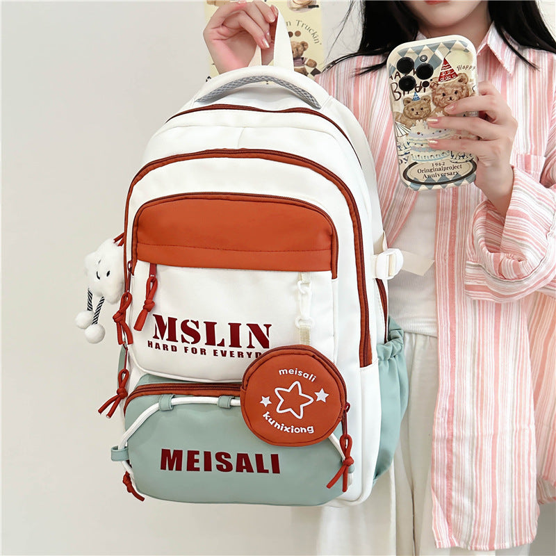 New student backpack contrasting colors fashion trend versatile new middle school student college student backpack men and women the same style