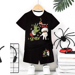 "stylish digital 67 print," perfect for summer wear, boys' outdoor sports t-shirt set
