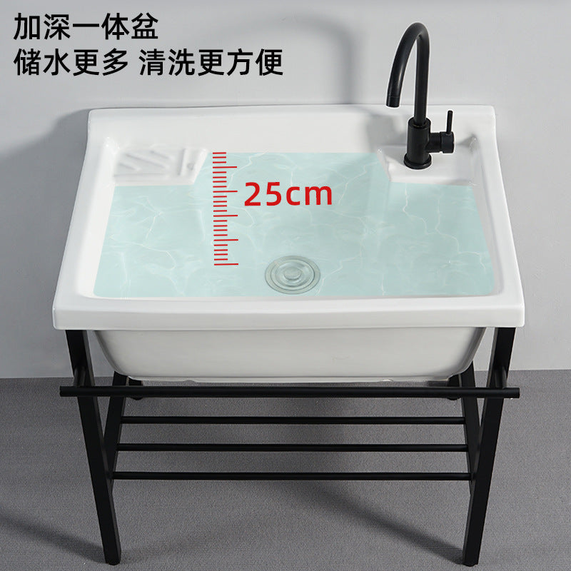 陶瓷洗衣池不锈钢支架台盆加深盆洗衣水槽户外公寓陶瓷一体洗手盆