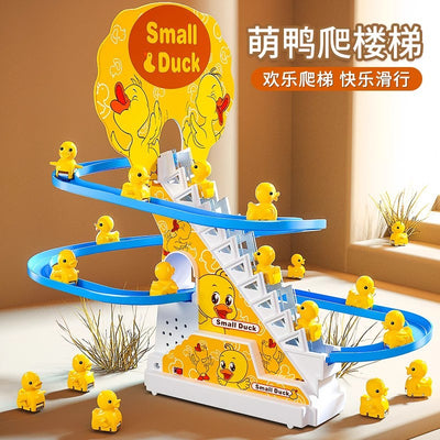 hot-selling children's electric duck climbing stairs internet celebrity rail car educational toys with multiple songs for wholesale