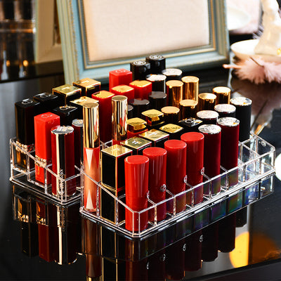 Lipstick organizer display case - multi-compartment storage shelf - trendy, girly, transparent design - home cosmetics organizer