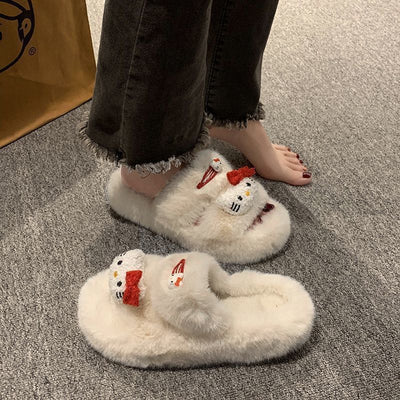 2024 autumn/winter outerwear fuzzy slippers - new trendy thick-soled, versatile indoor anti-slip cotton slippers with plush foot covering
