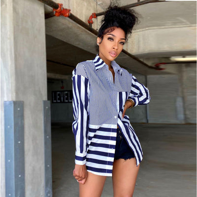 e-commerce direct from the source: autumn european and american style women's fashion striped print loose shirt dress