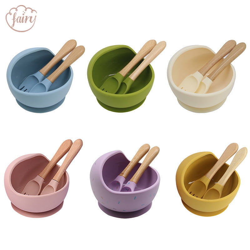 Cross-border Children's Tableware Set Food Grade Silicone Bib Supplementary Food Silicone Bowl Tableware Set Three-piece Set