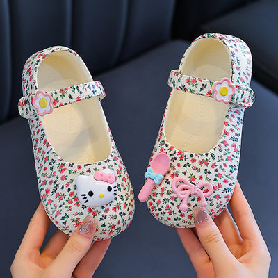Floral princess shoes girls' slippers clogs kids' summer closed-toe non-slip soft sole family matching outdoor girls' sandals