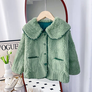 Girls' spring, autumn, and winter fleece sweater jacket - new styles for toddlers and young children - lambswool fleece, extra thick, korean style, chanel-inspired jacket