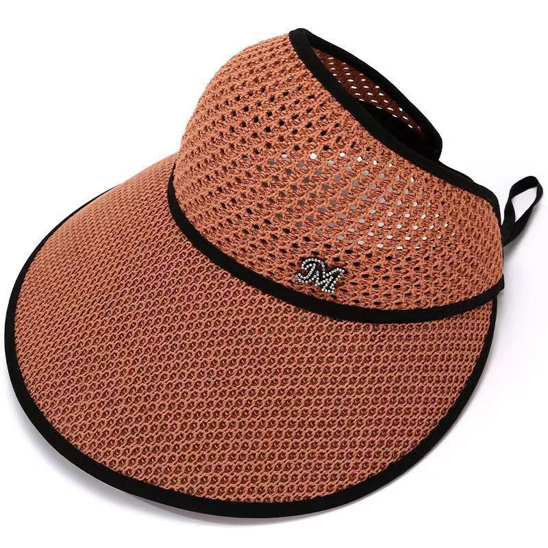 Summer new big brim, small face can be tied ponytail sun hat, face covering sun hat, straw woven hollow hat