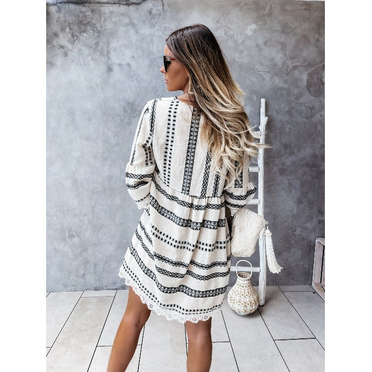 Spot European and American women's clothing   independent station  new lace cuff dress women's summer