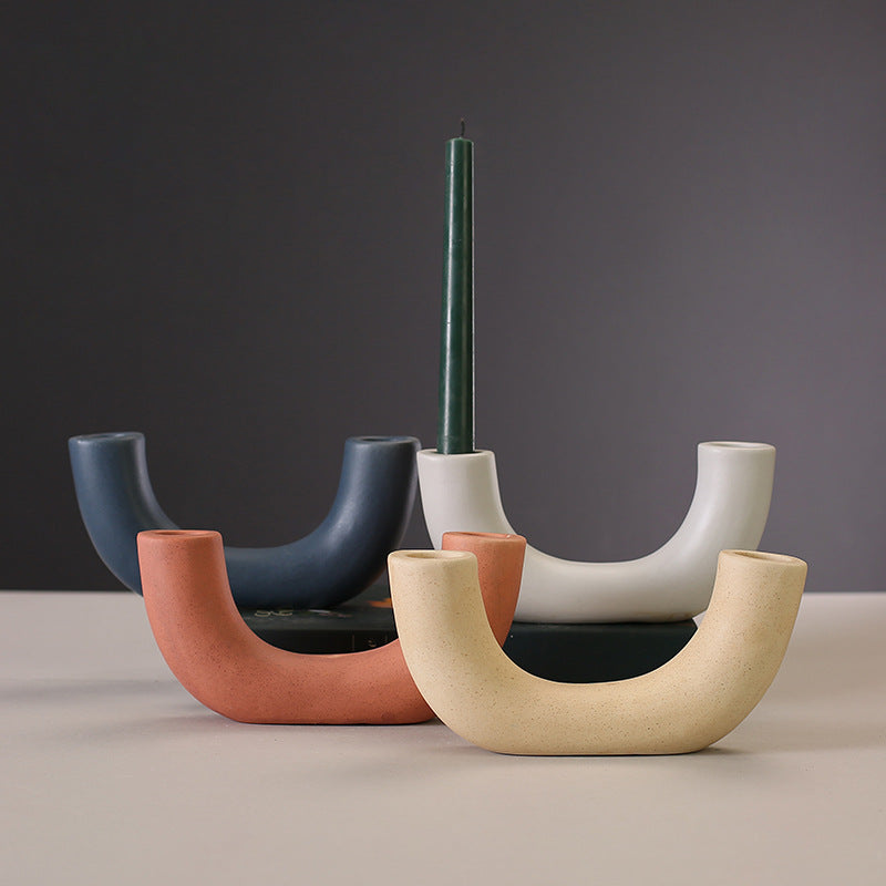 Nordic ins simple creative candle holder candle light dinner ceramic candle holder geometric candle holder decorative props office