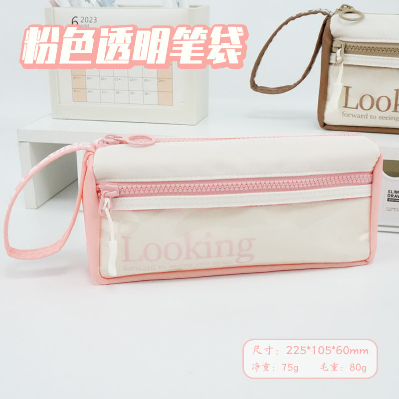 Stationery box pencil bag customization, large capacity, simple and original design, transparent pencil case, junior high school students and primary school students, advanced sense