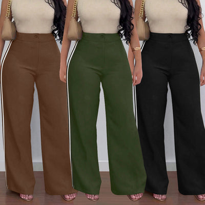 S391404 cross-border wholesale women's side stripe high-waisted straight-leg pants, women's fashion casual trousers