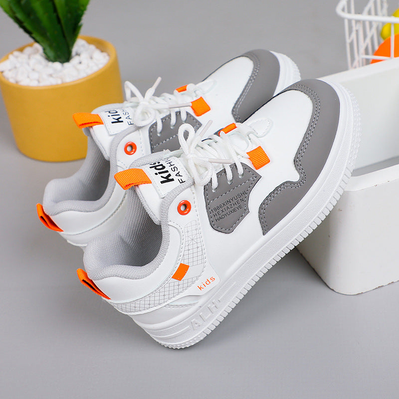 Children's board shoes 2025 spring and autumn new boys leather non-slip national tide sports shoes girls leather school white shoes