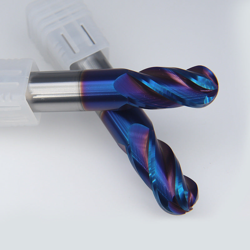 65 degree 4 edge tungsten steel ball end milling cutter, carbide numerical control tool high hardness stainless steel coated four edge ball cutter