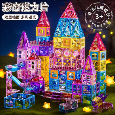 Magnetic window pane building blocks - magnetic puzzle toy for ages 2-3 - educational gift for boys and girls - perfect birthday present