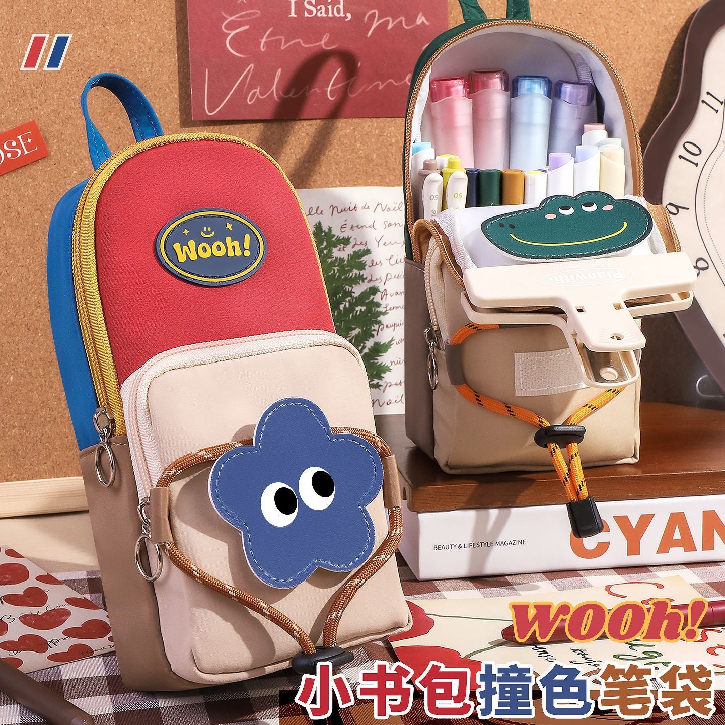 New simple retro style stationery bag for primary school students, boys and girls, niche non-collision stationery bag, schoolbag, vertical pencil bag