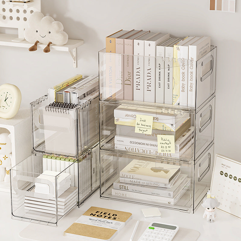 Retractable storage box Household large-capacity cosmetic finishing box Desktop book shelf Free stacking storage