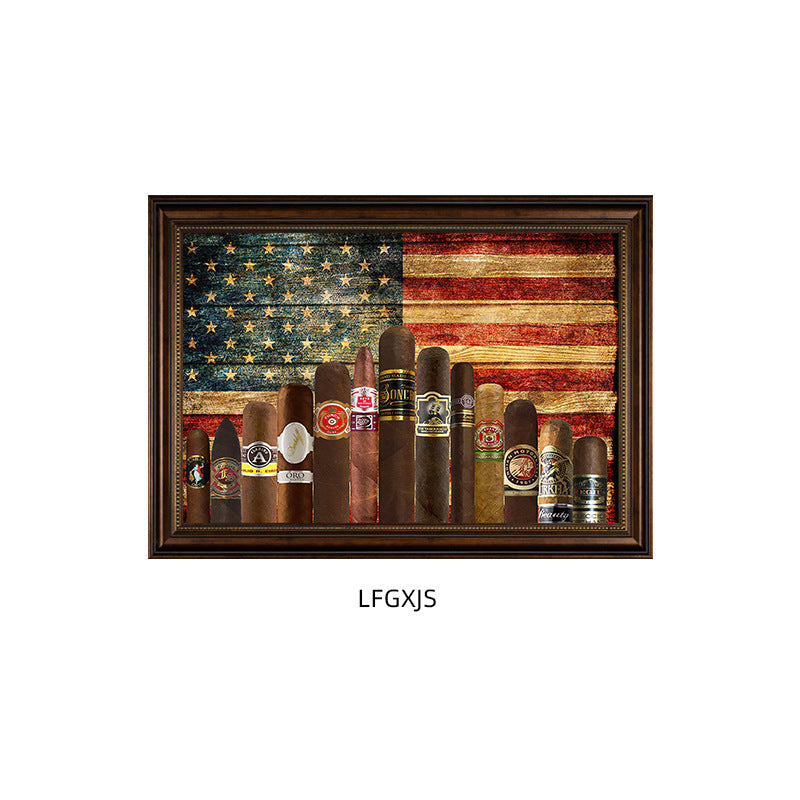 Cigar decorative painting industrial style bar foreign wine whiskey retro poster hanging painting club wine cellar tobacco and alcohol row mural