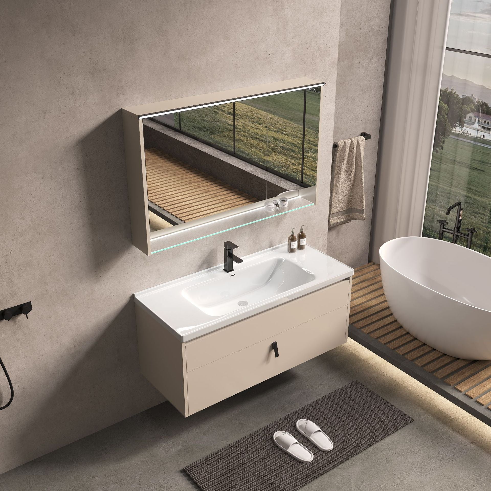 陶瓷一体盆浴室柜卫生间洗漱台厕所洗手洗脸盆智能收纳卫浴组合柜