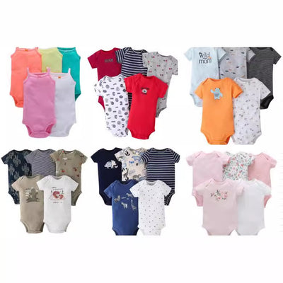 dropshipping summer infant and toddler short-sleeve mixed color romper triangle short sleeve bodysuit 5-piece set