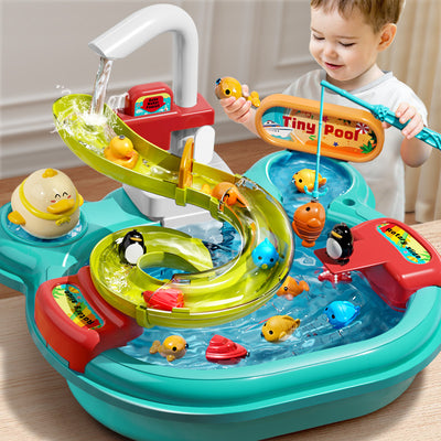 Kids' electric dishwasher - pretend play kitchen for boys and girls - fully automatic water play, educational fishing toy, water park fun!