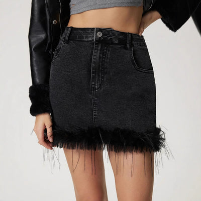 20760 cross-border e-commerce women's fashion european and american ins style new frayed hem denim midi skirt