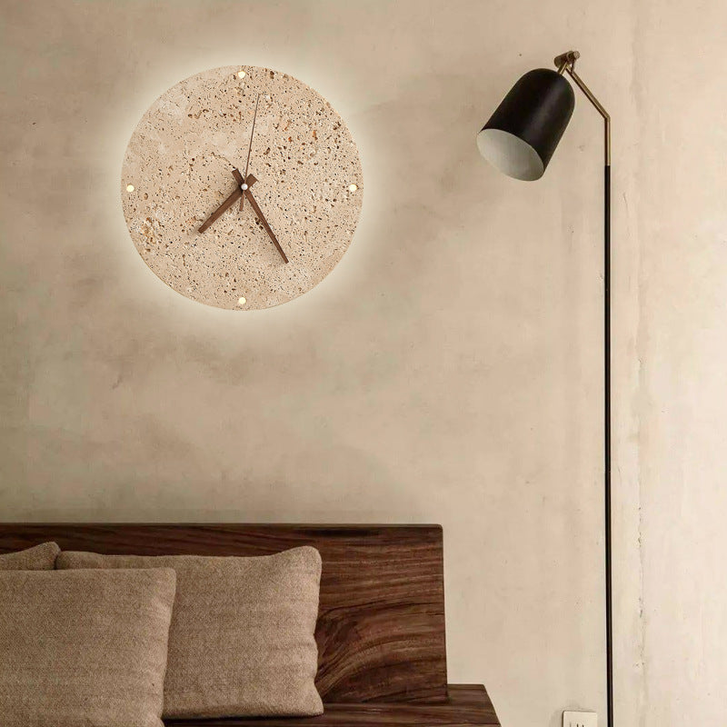 Wholesale clocks and watches Yellow travertine Bedroom bedside wall lamp Round clock Staircase Japanese-style wabi-sabi living room ambient light