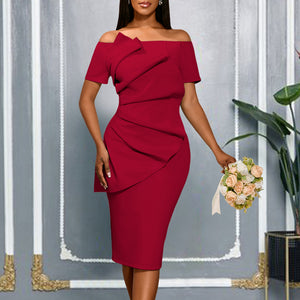 fashion off-shoulder sexy party dress stereo pleated rufflesilmelegance hip skirt dress
