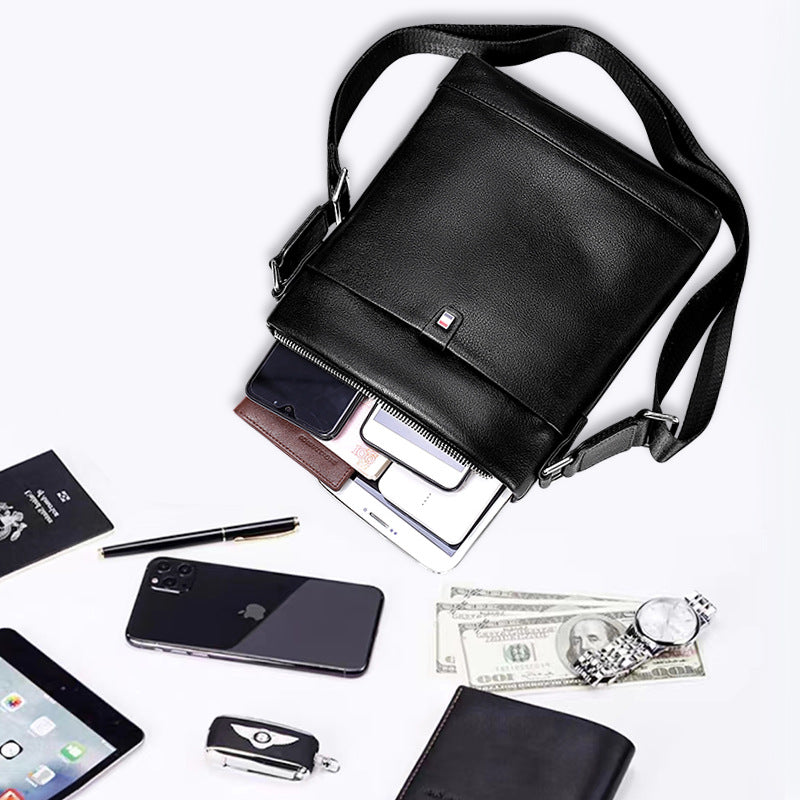 Casual men's bag Large capacity leather men's messenger bag Vertical fashion shoulder bag First layer cowhide men's satchel bag