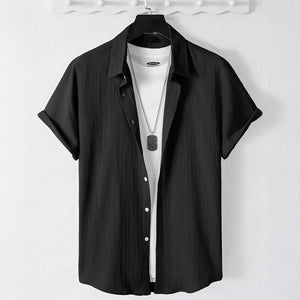 European and american cross-border men's new short-sleeve shirt - solid color, stylish, comfortable, vacation casual, waffle knit men's short-sleeve shirt