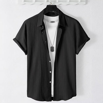 European and american cross-border men's new short-sleeve shirt - solid color, stylish, comfortable, vacation casual, waffle knit men's short-sleeve shirt