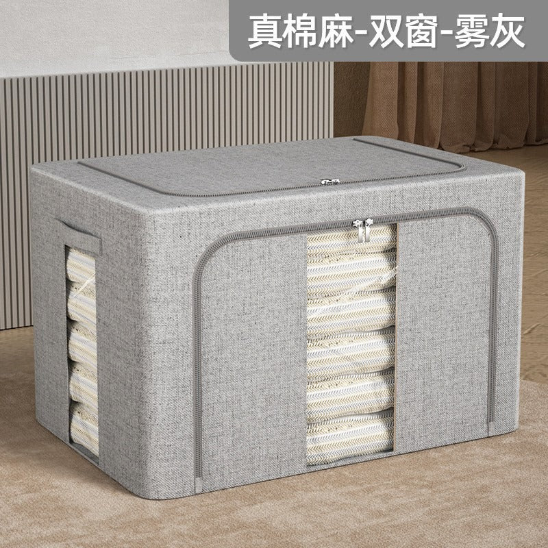 Real cotton and linen thickened clothes storage box Fabric clothing finishing box Foldable household goods large-capacity Baina box
