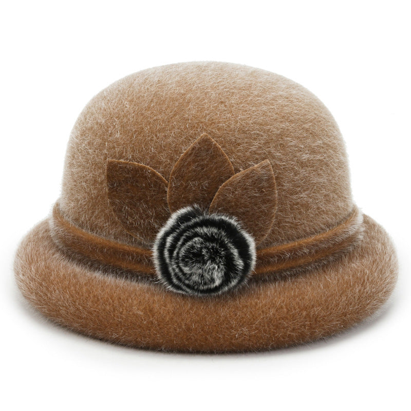 Autumn and winter hat women's trilobal round edge basin hat Korean version hairball bucket hat outdoor sponge ring warm fashion cotton hat