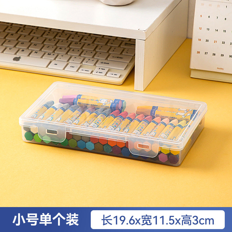 Plastic desktop drawer stationery storage box with lid pencil case can be stacked transparent document book marker storage box