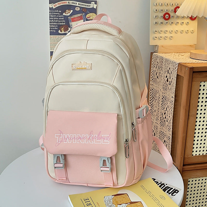 New primary school students, junior high school students, burden-reducing schoolbags, fashionable contrasting colors, lightweight, large-capacity waterproof backpacks