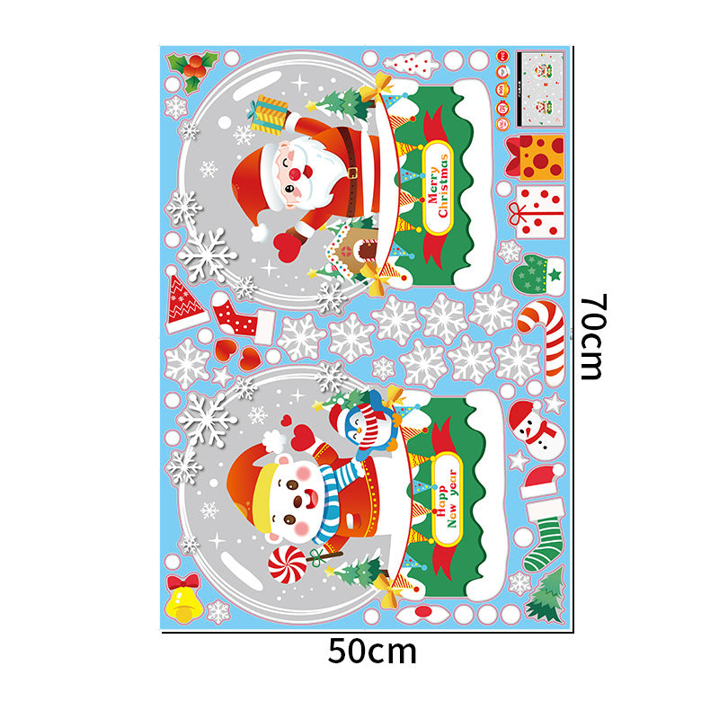 Christmas decorative glass door sticker shop window scene arrangement Santa Claus glass ball snowflake glue-free static sticker