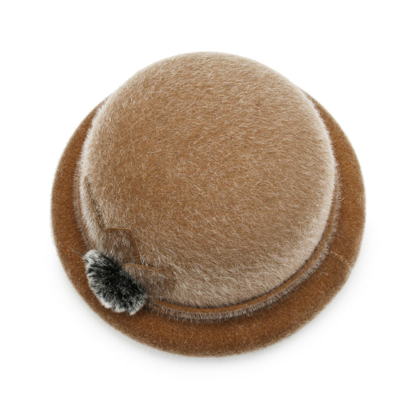 Autumn and winter hat women's trilobal round edge basin hat Korean version hairball bucket hat outdoor sponge ring warm fashion cotton hat