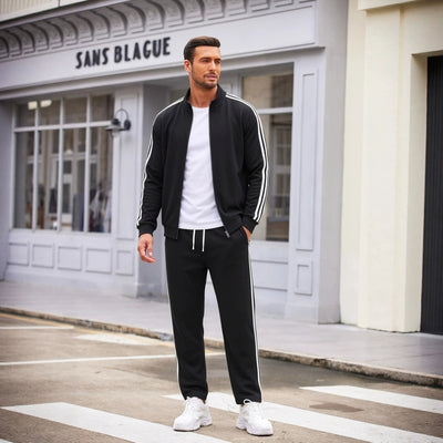 American high street trendy two-bar stripescontrast color stand collar sweatshirt men's fall and winter thin looseeasiest for matchmensuit