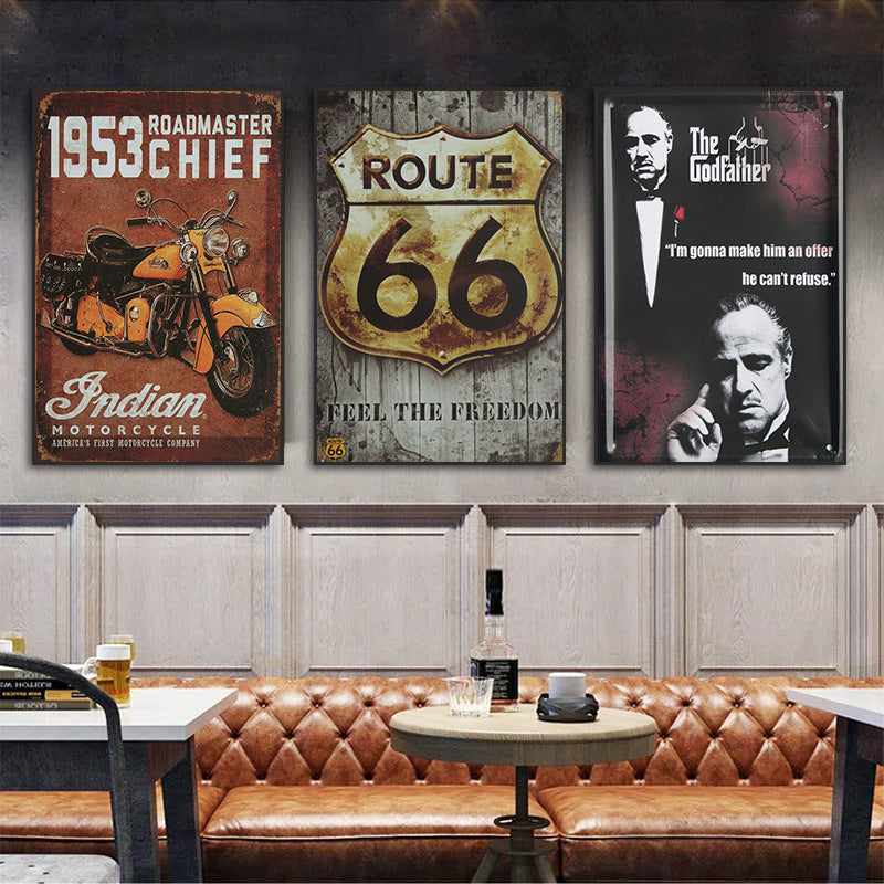 Bar decoration painting American retro cafe hanging painting Qingba KTV box Route 66 old iron mural