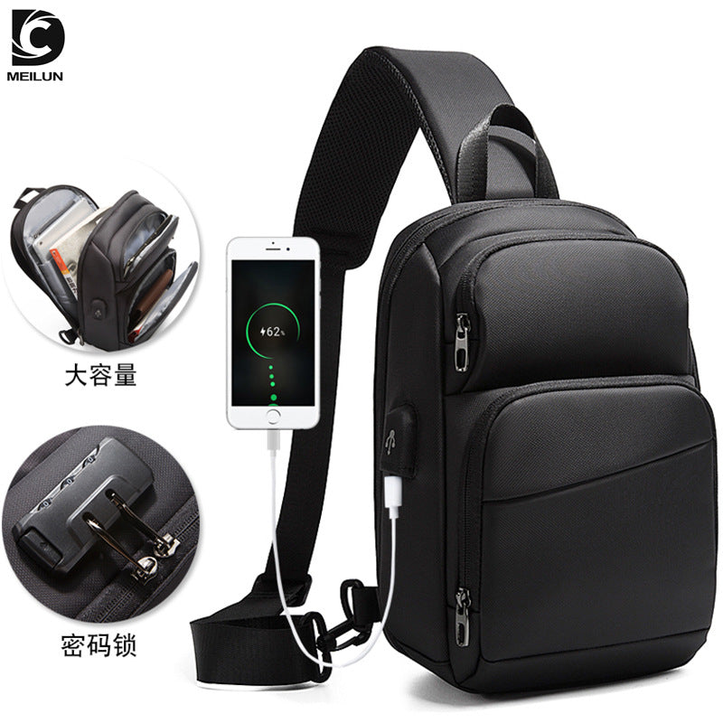 DC trendy cool European and American usb anti-theft men's breast bag colorful reflective luminous bag, men's shoulder bag waterproof messenger bag